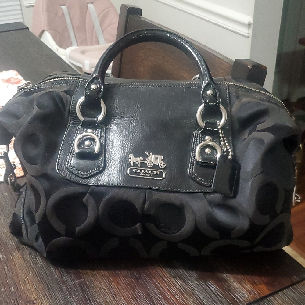 Coach Ashley Black and Gray Signature Satchel